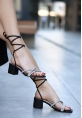 LQZ Shoes Jita Siyah Cilt Boncuklu Topuklu Ayakkabı