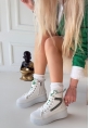 LQZ Shoes Joila Beyaz Cilt Yeşil Detaylı Bot