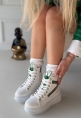 LQZ Shoes Joila Beyaz Cilt Yeşil Detaylı Bot