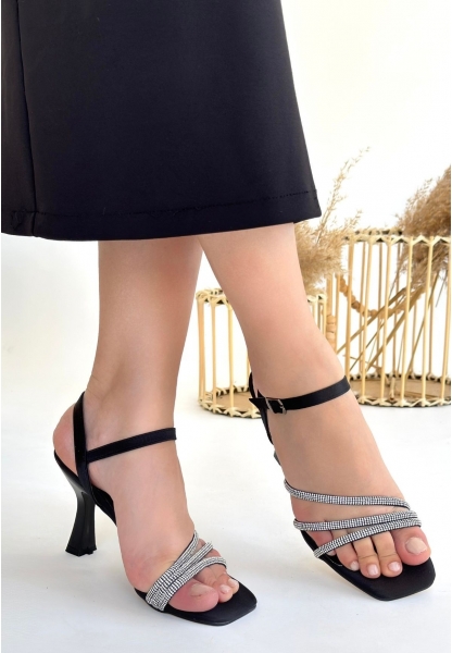 LQZ Shoes Joly Siyah Saten Topuklu Ayakkabı