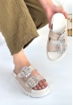 LQZ Shoes Juana Bej Nubuk Taşlı Terlik