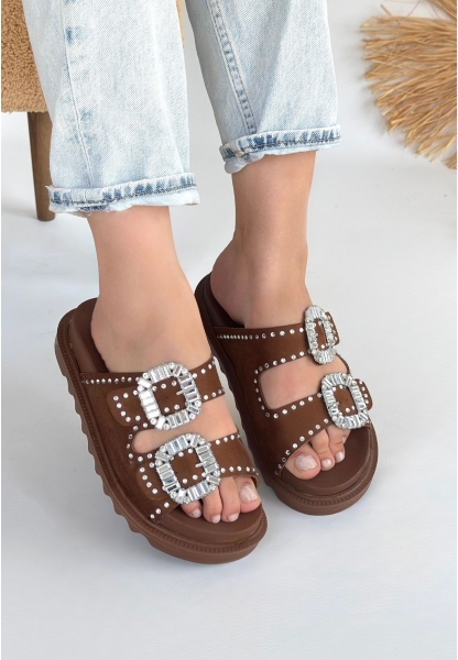 LQZ Shoes Juana Taba  Nubuk  Taşlı Terlik
