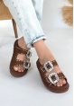 LQZ Shoes Juana Taba  Nubuk  Taşlı Terlik