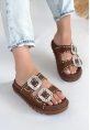 LQZ Shoes Juana Taba  Nubuk  Taşlı Terlik
