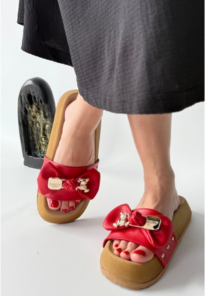 LQZ Shoes Jude Kırmızı Cilt Ayıcıklı Terlik