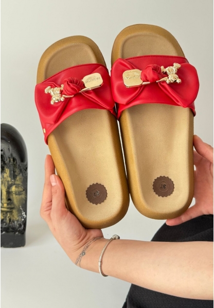 LQZ Shoes Jude Kırmızı Cilt Ayıcıklı Terlik