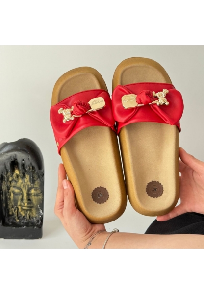 LQZ Shoes Jude Kırmızı Cilt Ayıcıklı Terlik