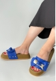 LQZ Shoes Jude Mavi Cilt Ayıcıklı Terlik