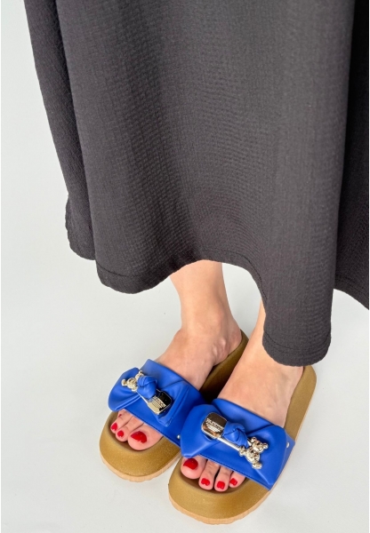 LQZ Shoes Jude Mavi Cilt Ayıcıklı Terlik