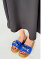LQZ Shoes Jude Mavi Cilt Ayıcıklı Terlik