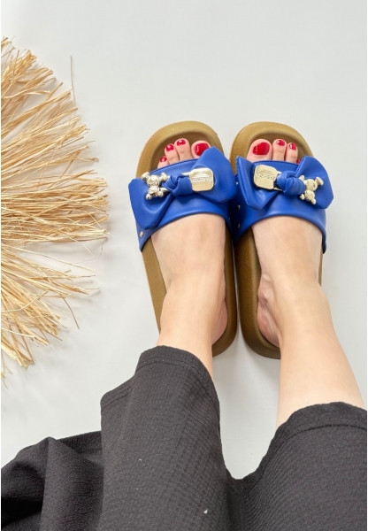 LQZ Shoes Jude Mavi Cilt Ayıcıklı Terlik