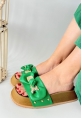 LQZ Shoes Jude Yeşil Cilt Ayıcıklı Terlik