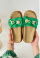 LQZ Shoes Jude Yeşil Cilt Ayıcıklı Terlik