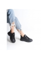 LQZ Shoes Jule Siyah Cilt Bağcıklı Spor Ayakkabı