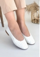 LQZ Shoes Junoy Beyaz Saten Taşlı Babet Ayakkabı