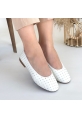 LQZ Shoes Junoy Beyaz Saten Taşlı Babet Ayakkabı