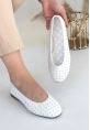 LQZ Shoes Junoy Beyaz Saten Taşlı Babet Ayakkabı