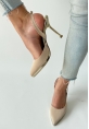 LQZ Shoes Kalyt Bej Cilt Topuklu Ayakkabı