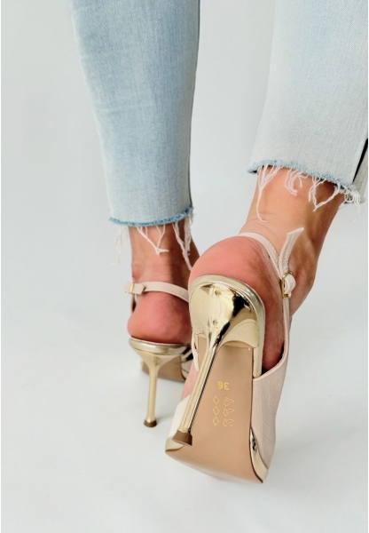 LQZ Shoes Kalyt Bej Cilt Topuklu Ayakkabı