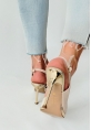 LQZ Shoes Kalyt Bej Cilt Topuklu Ayakkabı