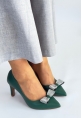 LQZ Shoes Keana Yeşil Cilt Topuklu Ayakkabı
