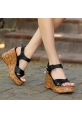 LQZ Shoes Kenja Siyah Cilt Dolgu Topuk Sandalet