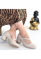 LQZ Shoes Kier Bej Cilt Topuklu Ayakkabı