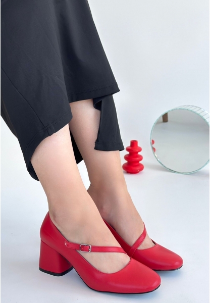LQZ Shoes Kier Kırmızı Cilt Topuklu Ayakkabı