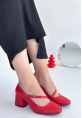 LQZ Shoes Kier Kırmızı Cilt Topuklu Ayakkabı