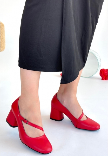 LQZ Shoes Kier Kırmızı Cilt Topuklu Ayakkabı