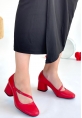 LQZ Shoes Kier Kırmızı Cilt Topuklu Ayakkabı