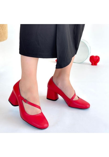 LQZ Shoes Kier Kırmızı Cilt Topuklu Ayakkabı