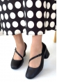 LQZ Shoes Kier Siyah Cilt Topuklu Ayakkabı