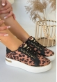 LQZ Shoes Kity Leopar Saten Bağcıklı Spor Ayakkabı