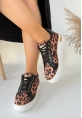 LQZ Shoes Kity Leopar Saten Bağcıklı Spor Ayakkabı