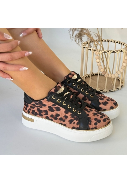 LQZ Shoes Kity Leopar Saten Bağcıklı Spor Ayakkabı