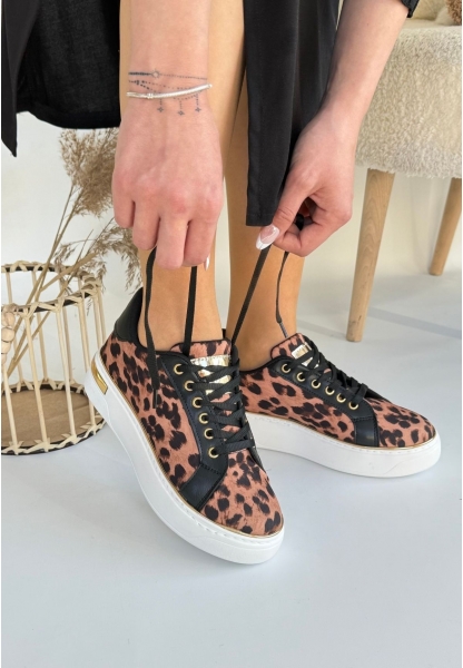 LQZ Shoes Kity Leopar Saten Bağcıklı Spor Ayakkabı