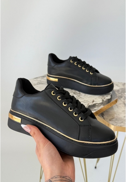 LQZ Shoes Kity Siyah Cilt Bağcıklı Spor Ayakkabı