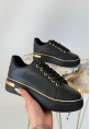 LQZ Shoes Kity Siyah Cilt Bağcıklı Spor Ayakkabı