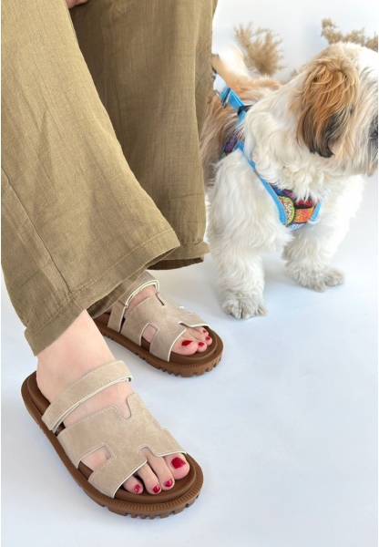 LQZ Shoes Kooni Bej Nubuk Terlik