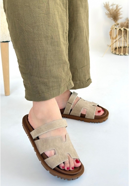LQZ Shoes Kooni Bej Nubuk Terlik