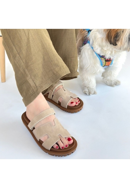 LQZ Shoes Kooni Bej Nubuk Terlik