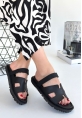LQZ Shoes Kooni Siyah Cilt Terlik