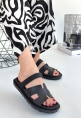 LQZ Shoes Kooni Siyah Cilt Terlik