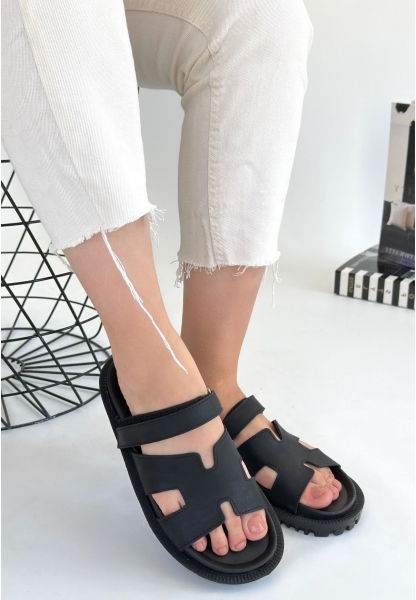 LQZ Shoes Kooni Siyah Nubuk Terlik