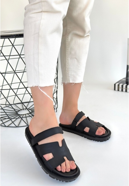 LQZ Shoes Kooni Siyah Nubuk Terlik