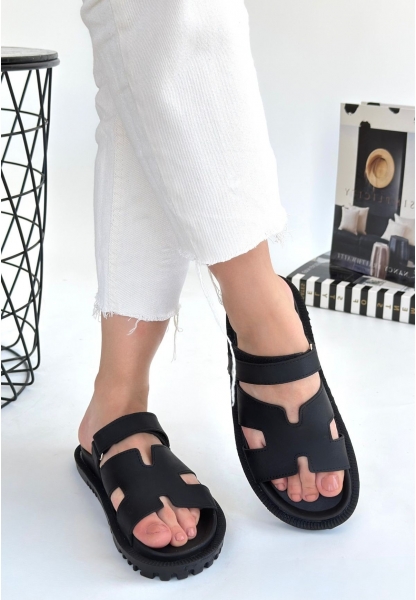 LQZ Shoes Kooni Siyah Nubuk Terlik