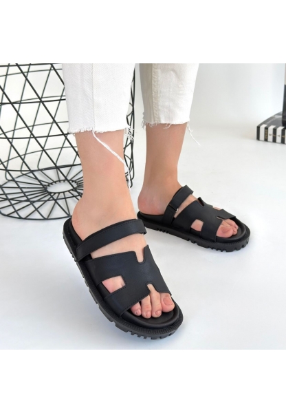 LQZ Shoes Kooni Siyah Nubuk Terlik