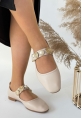 LQZ Shoes Koope Bej Cilt Babet Ayakkabı