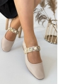 LQZ Shoes Koope Bej Cilt Babet Ayakkabı